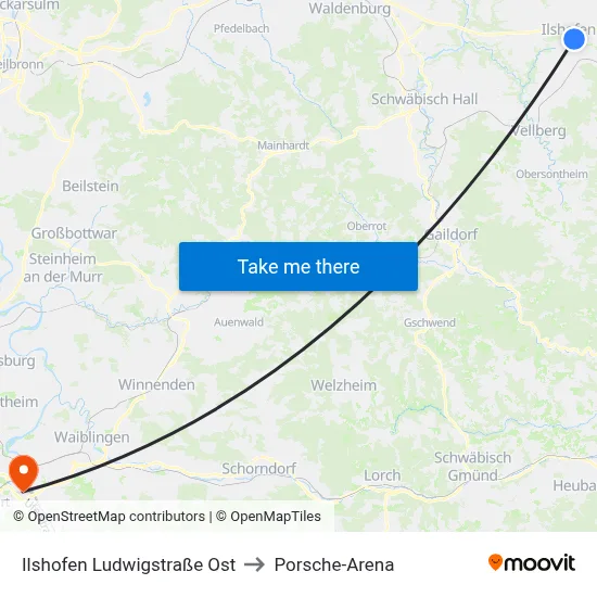 Ilshofen Ludwigstraße Ost to Porsche-Arena map