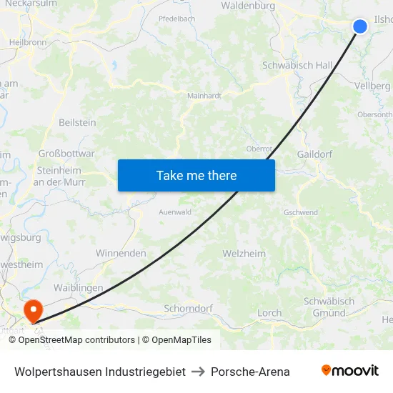 Wolpertshausen Industriegebiet to Porsche-Arena map