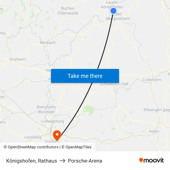 Königshofen, Rathaus to Porsche-Arena map