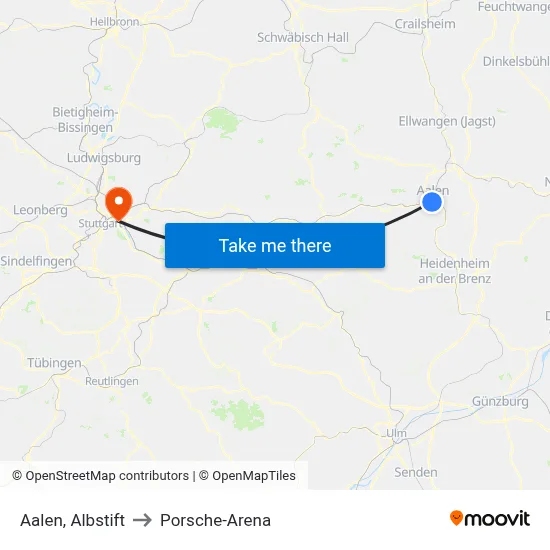 Aalen, Albstift to Porsche-Arena map