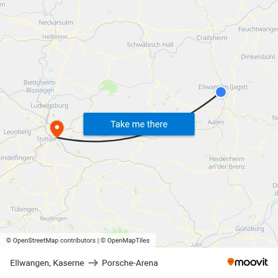 Ellwangen, Kaserne to Porsche-Arena map