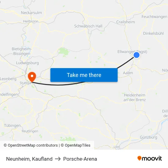 Neunheim, Kaufland to Porsche-Arena map