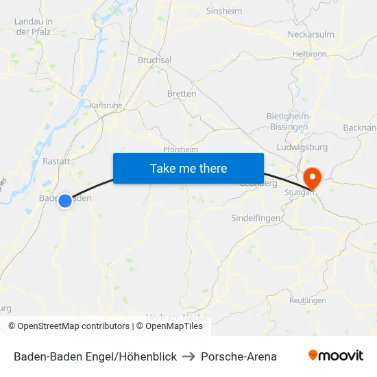 Baden-Baden Engel/Höhenblick to Porsche-Arena map