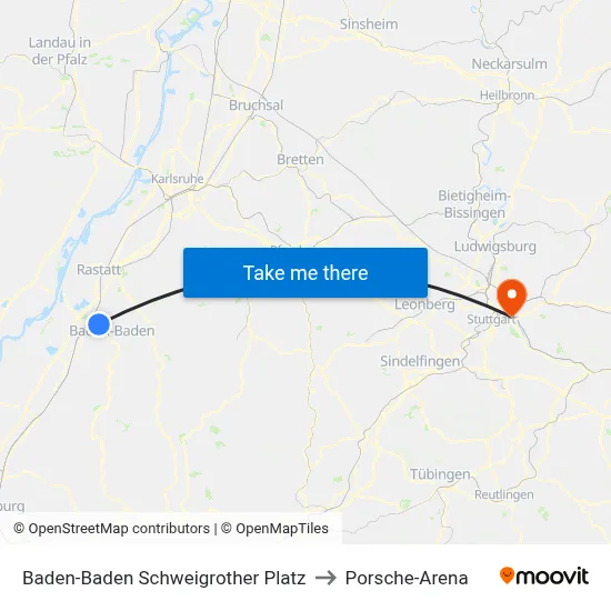 Baden-Baden Schweigrother Platz to Porsche-Arena map
