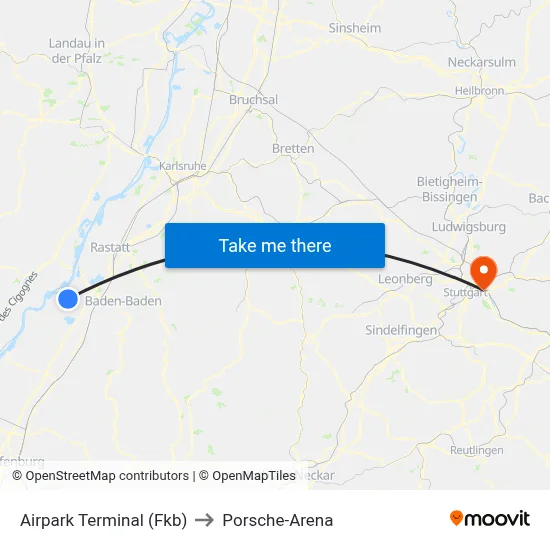 Airpark Terminal (Fkb) to Porsche-Arena map
