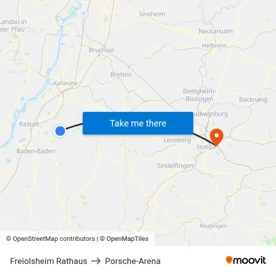 Freiolsheim Rathaus to Porsche-Arena map