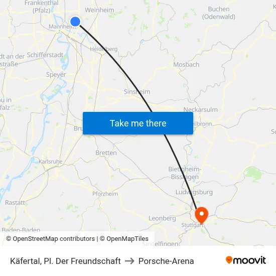 Käfertal, Pl. Der Freundschaft to Porsche-Arena map