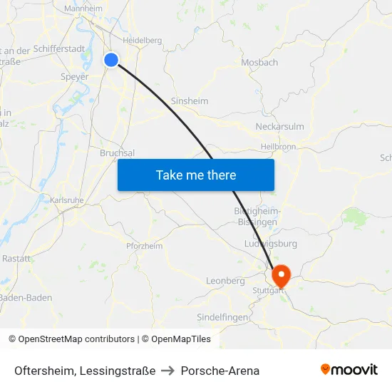 Oftersheim, Lessingstraße to Porsche-Arena map