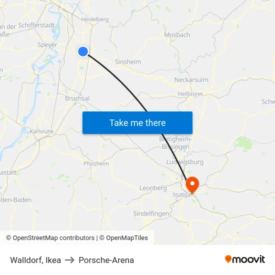 Walldorf, Ikea to Porsche-Arena map