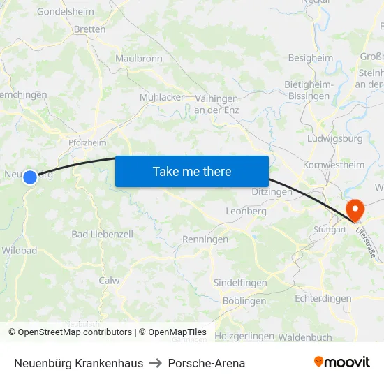 Neuenbürg Krankenhaus to Porsche-Arena map