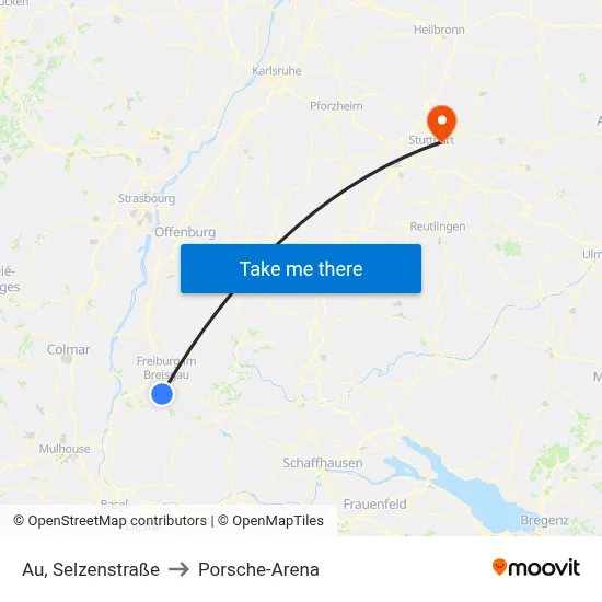 Au, Selzenstraße to Porsche-Arena map