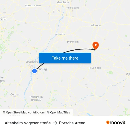Altenheim Vogesenstraße to Porsche-Arena map