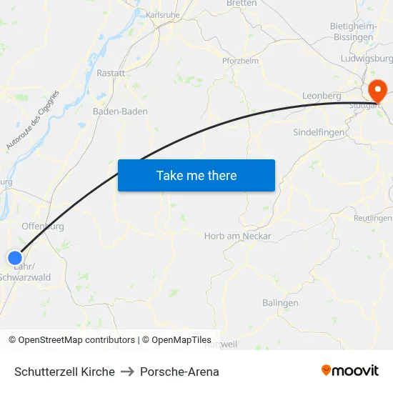 Schutterzell Kirche to Porsche-Arena map