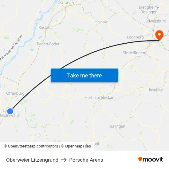 Oberweier Litzengrund to Porsche-Arena map