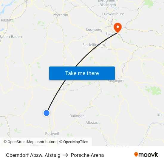 Oberndorf Abzw. Aistaig to Porsche-Arena map