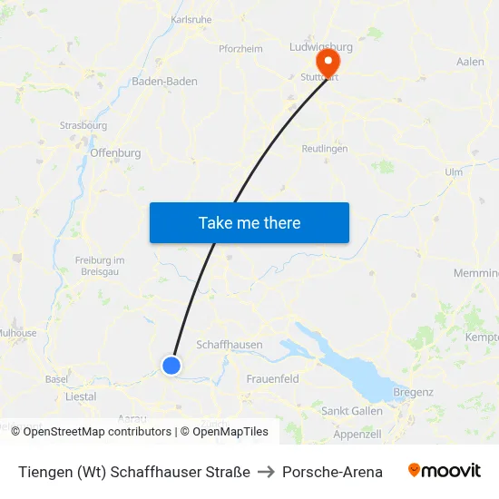 Tiengen (Wt) Schaffhauser Straße to Porsche-Arena map