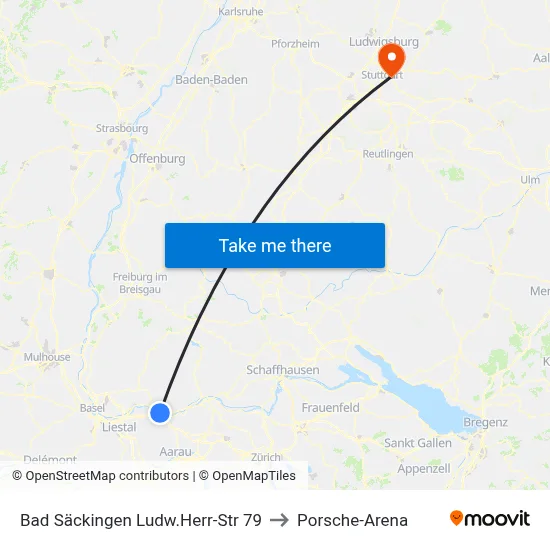 Bad Säckingen Ludw.Herr-Str 79 to Porsche-Arena map