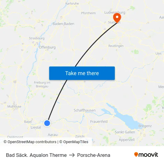 Bad Säck. Aqualon Therme to Porsche-Arena map