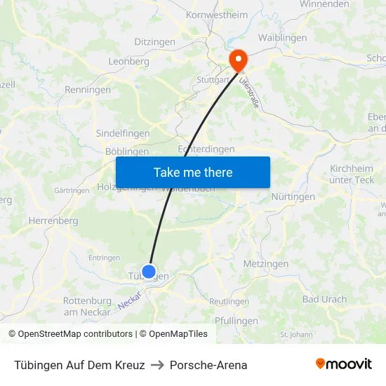 Tübingen Auf Dem Kreuz to Porsche-Arena map