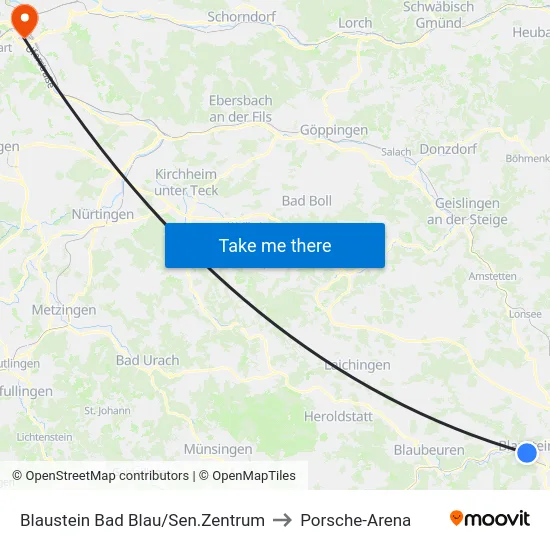 Blaustein Bad Blau/Sen.Zentrum to Porsche-Arena map