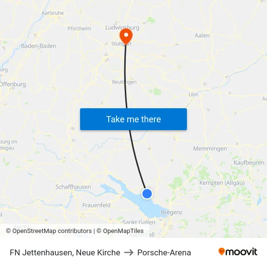 FN Jettenhausen, Neue Kirche to Porsche-Arena map