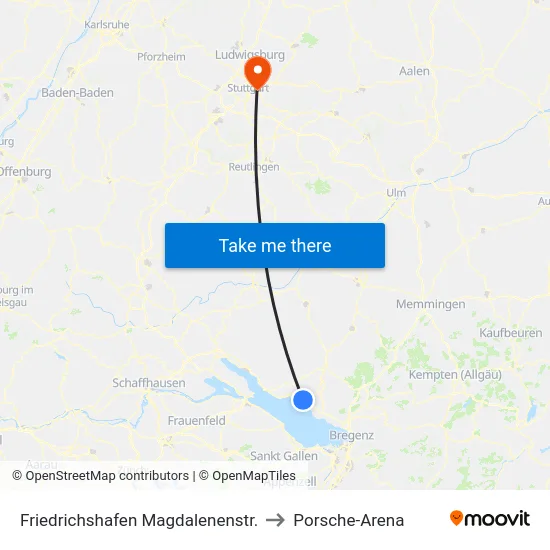 Friedrichshafen Magdalenenstr. to Porsche-Arena map