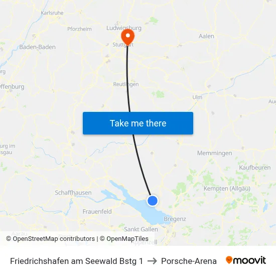 Friedrichshafen am Seewald Bstg 1 to Porsche-Arena map
