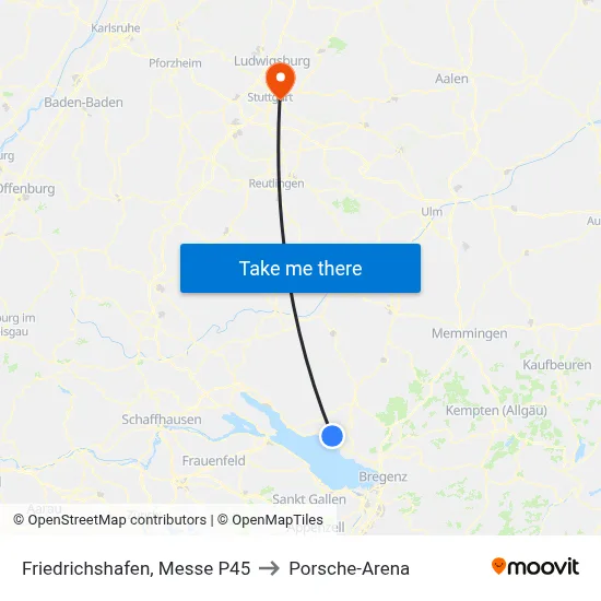 Friedrichshafen, Messe P45 to Porsche-Arena map