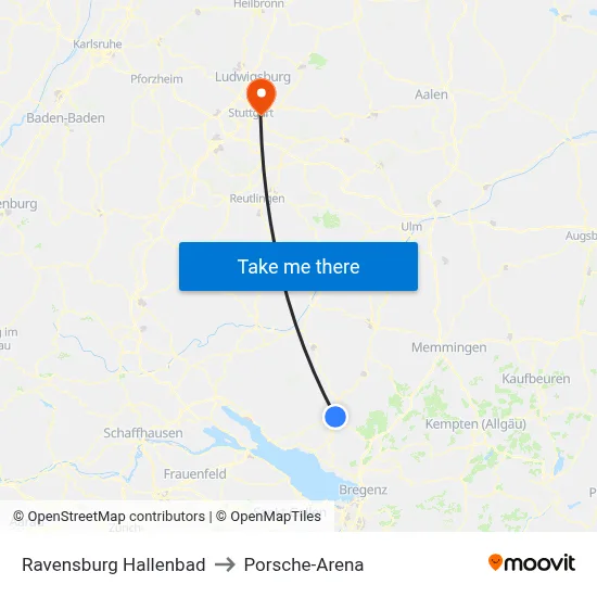 Ravensburg Hallenbad to Porsche-Arena map