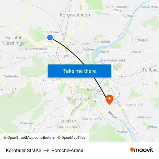 Korntaler Straße to Porsche-Arena map