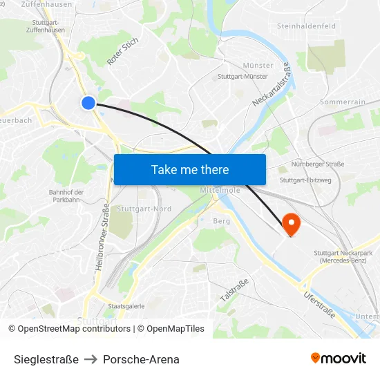 Sieglestraße to Porsche-Arena map