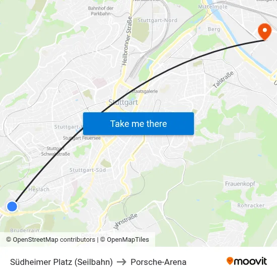 Südheimer Platz (Seilbahn) to Porsche-Arena map