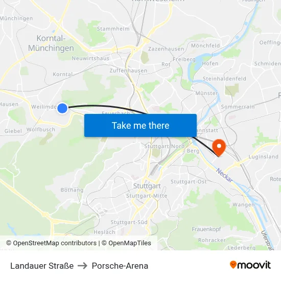 Landauer Straße to Porsche-Arena map