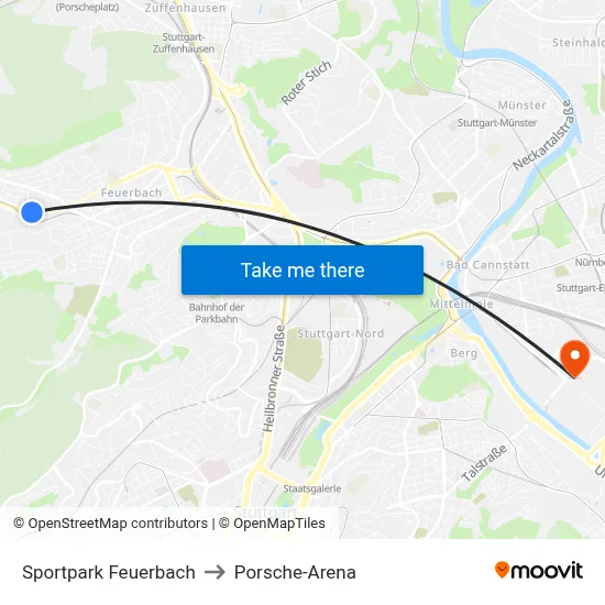 Sportpark Feuerbach to Porsche-Arena map