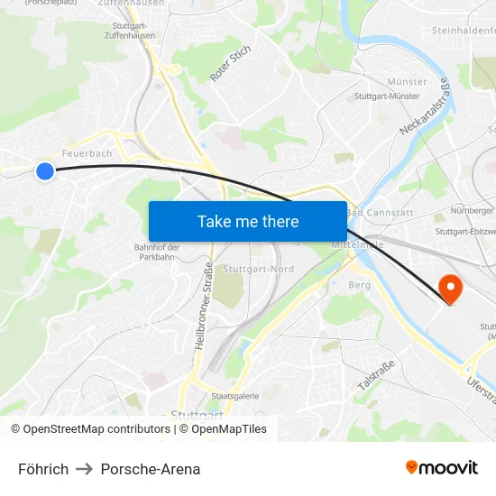 Föhrich to Porsche-Arena map
