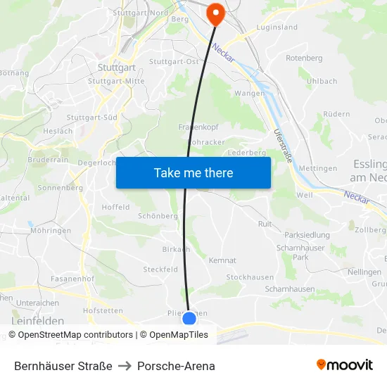 Bernhäuser Straße to Porsche-Arena map