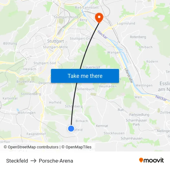 Steckfeld to Porsche-Arena map