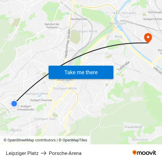 Leipziger Platz to Porsche-Arena map