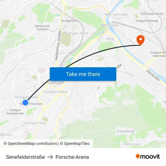 Senefelderstraße to Porsche-Arena map