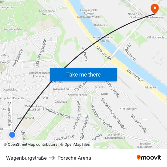Wagenburgstraße to Porsche-Arena map
