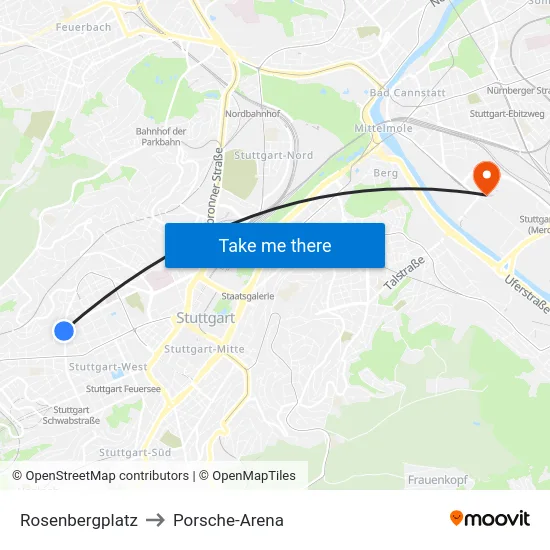 Rosenbergplatz to Porsche-Arena map