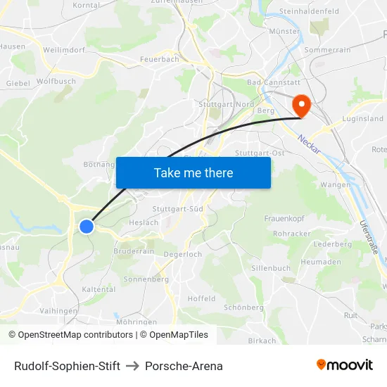 Rudolf-Sophien-Stift to Porsche-Arena map
