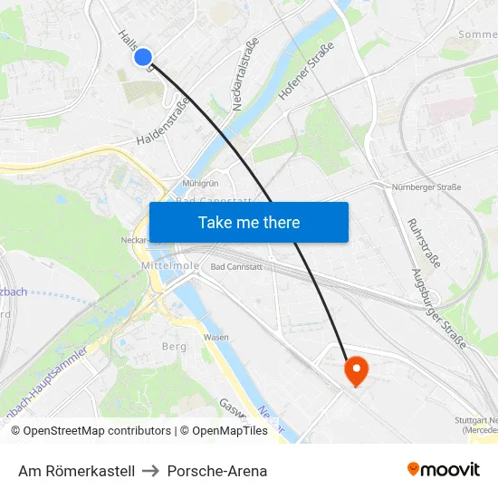 Am Römerkastell to Porsche-Arena map