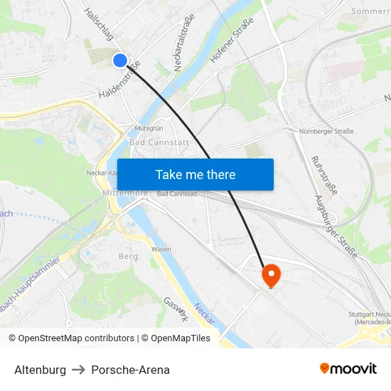 Altenburg to Porsche-Arena map