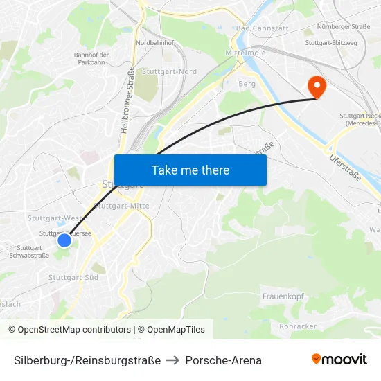 Silberburg-/Reinsburgstraße to Porsche-Arena map