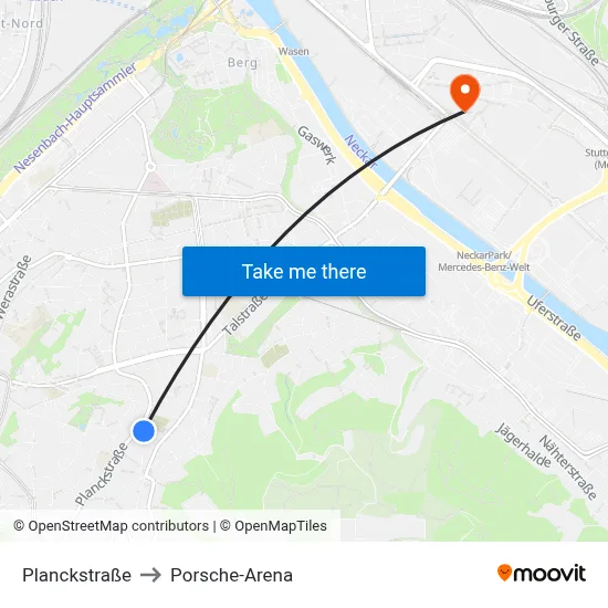 Planckstraße to Porsche-Arena map