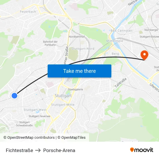 Fichtestraße to Porsche-Arena map