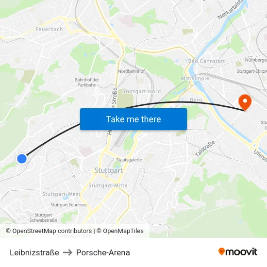 Leibnizstraße to Porsche-Arena map