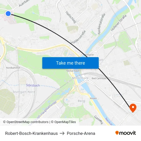 Robert-Bosch-Krankenhaus to Porsche-Arena map