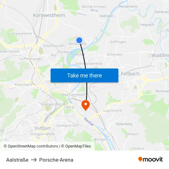 Aalstraße to Porsche-Arena map